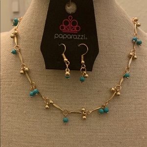 Gold Choker with very small Turquoise beads